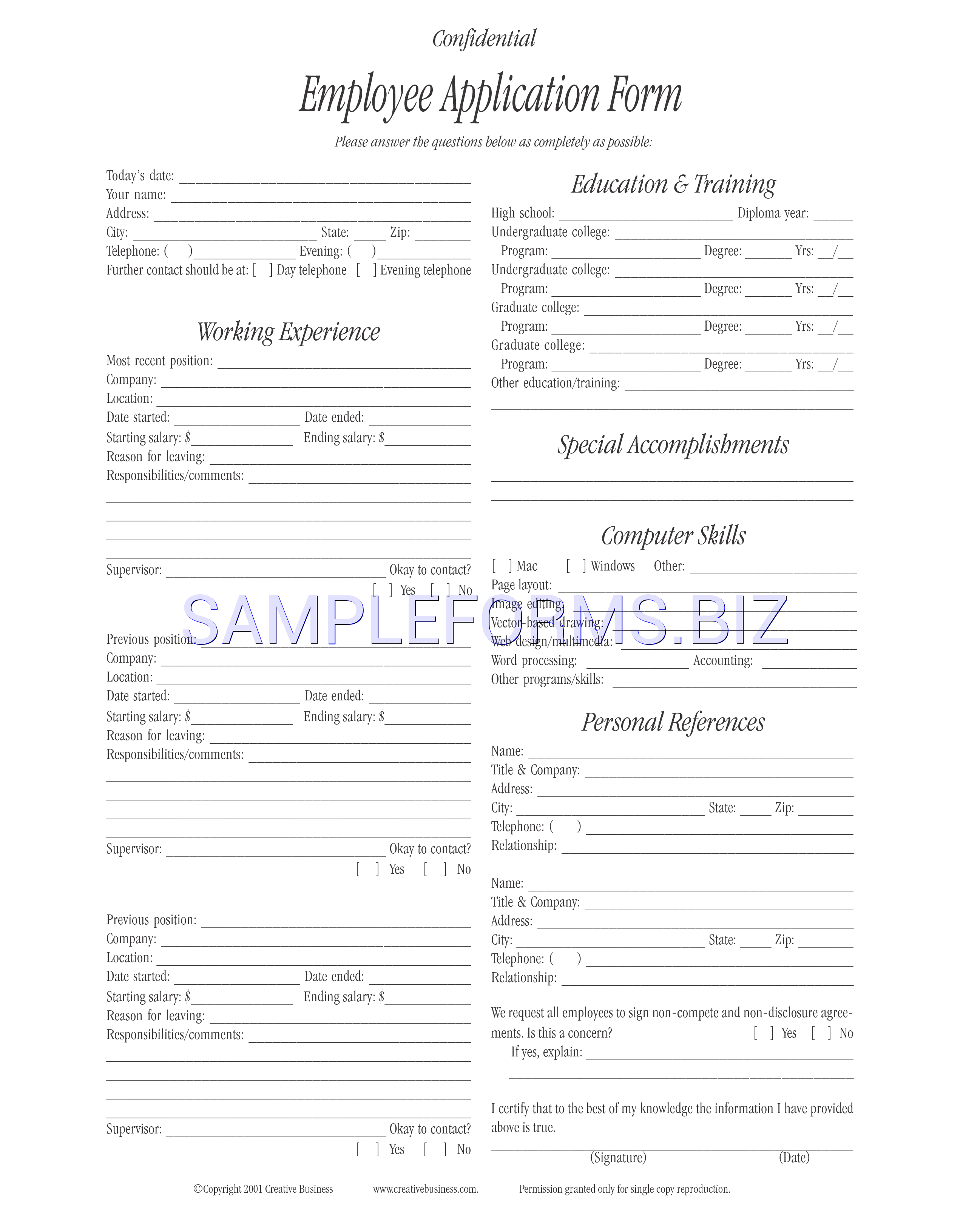 Preview free downloadable Employee Application Form 1 in PDF (page 1)
